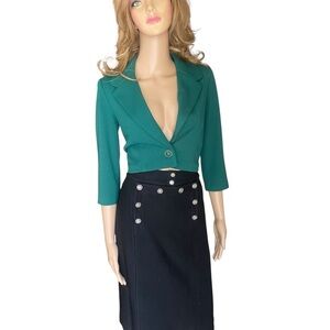 St John Black Pencil Midi Skirt silver Buttons size 10